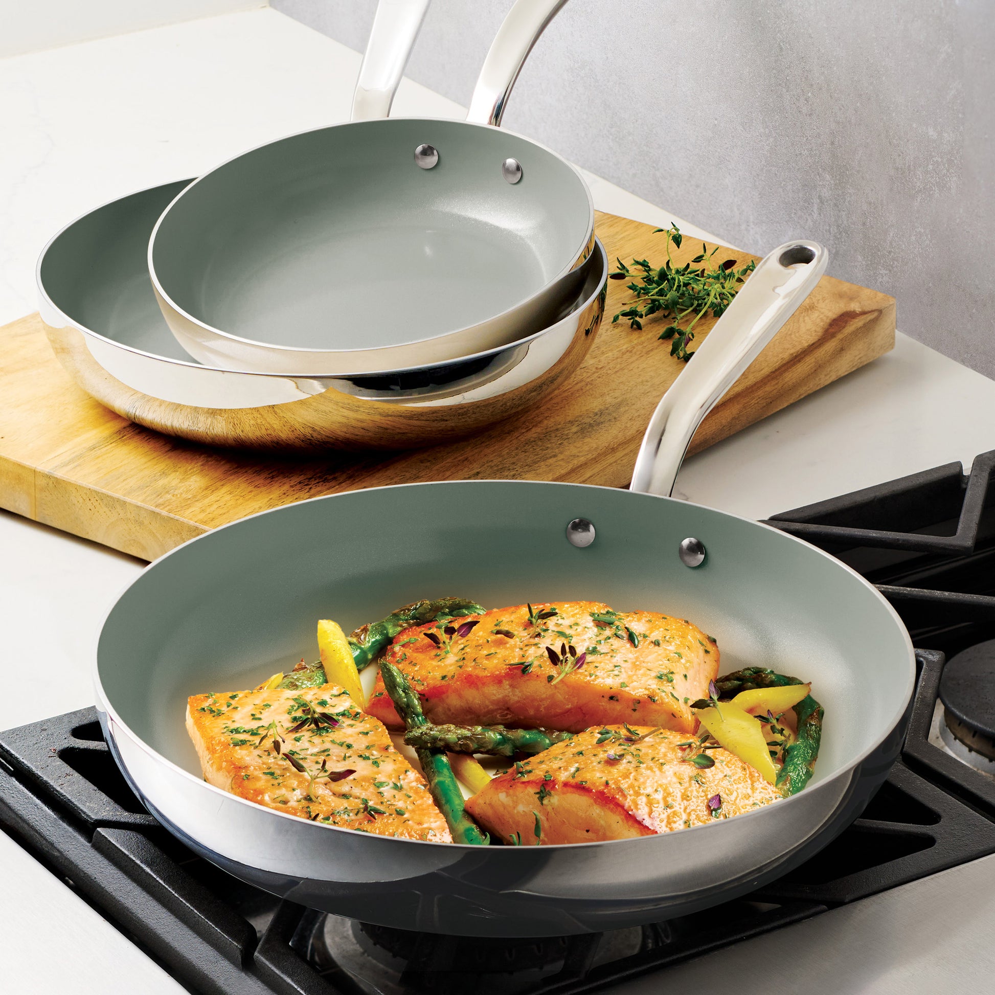 Tramontina 3-Piece Tri-Ply Clad Stainless Steel Ceramic Nonstick Fry Pan Set