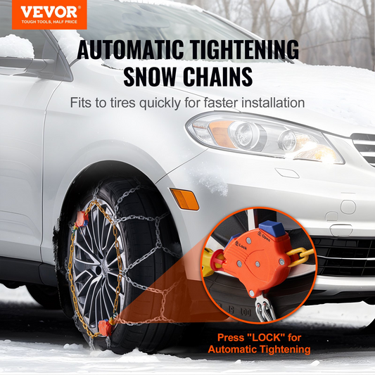 VEVOR Auto Tightening Snow Chains - High-Strength Diamond Mesh for Ultimate Winter Traction & Safety, Durable Manganese Alloy Steel, Universal Fit for Various Tire Sizes