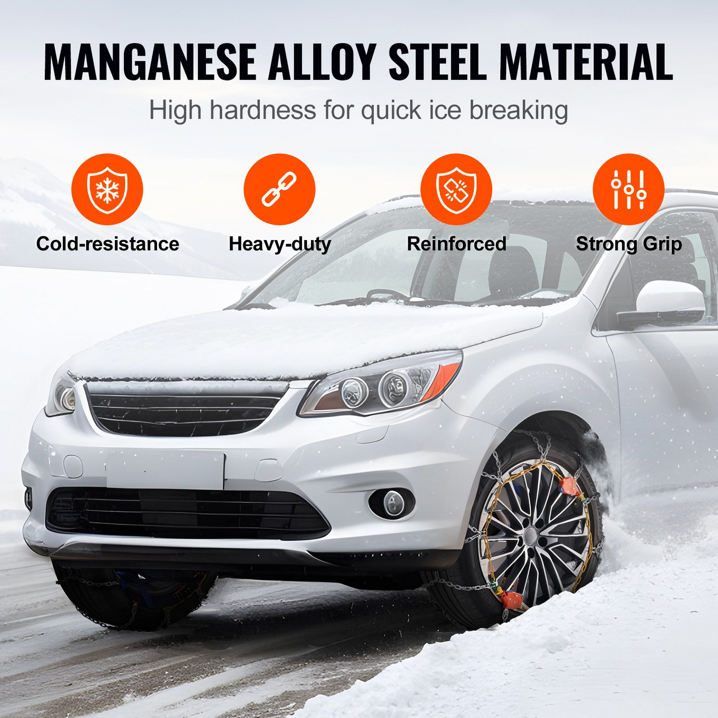 VEVOR Auto Tightening Snow Chains - High-Strength Diamond Mesh for Ultimate Winter Traction & Safety, Durable Manganese Alloy Steel, Universal Fit for Various Tire Sizes