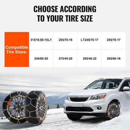 VEVOR Auto Tightening Snow Chains - High-Strength Diamond Mesh for Ultimate Winter Traction & Safety, Durable Manganese Alloy Steel, Universal Fit for Various Tire Sizes