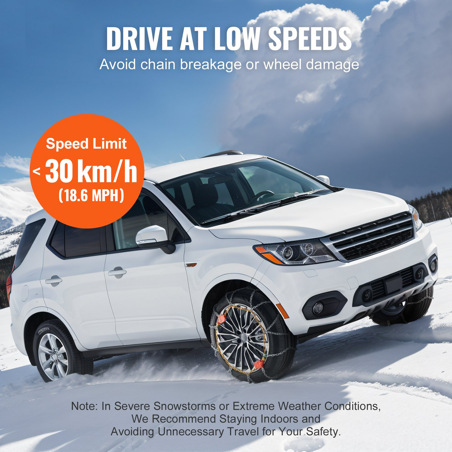 VEVOR Auto Tightening Snow Chains - High-Strength Diamond Mesh for Ultimate Winter Traction & Safety, Durable Manganese Alloy Steel, Universal Fit for Various Tire Sizes