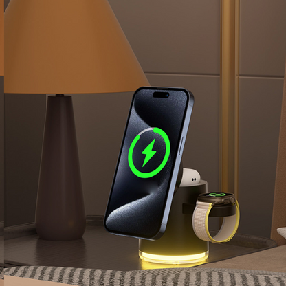 CLINGOMATIC 3-in-1 Wireless Charging Station with Halo Light – Fast, Safe & Stylish Charging for iPhone, Apple Watch & AirPods