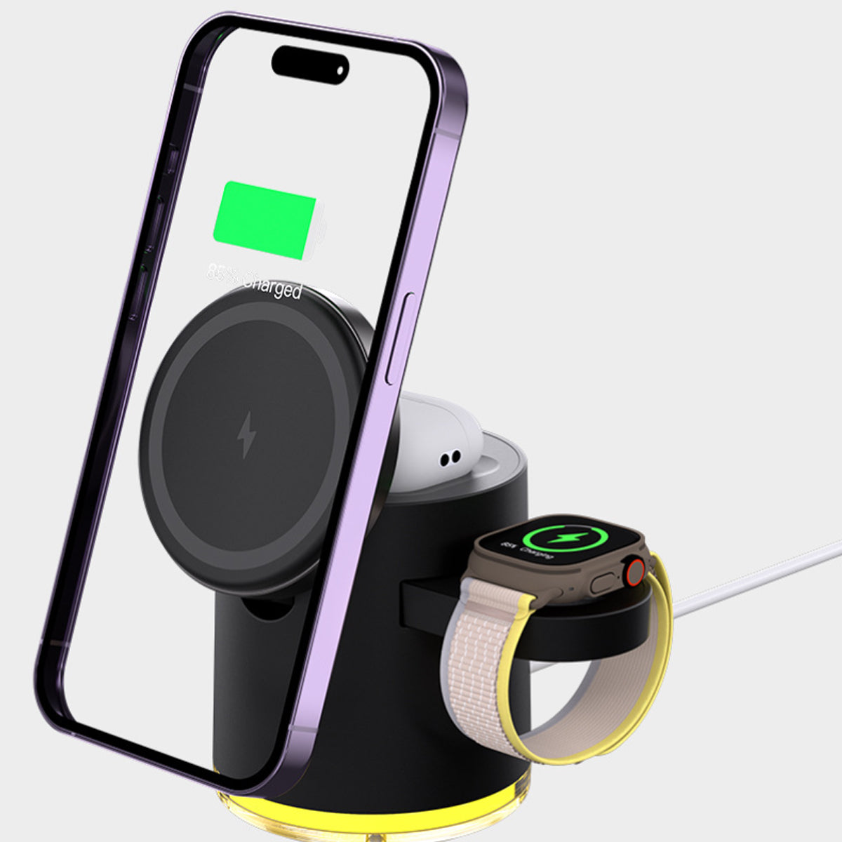 CLINGOMATIC 3-in-1 Wireless Charging Station with Halo Light – Fast, Safe & Stylish Charging for iPhone, Apple Watch & AirPods