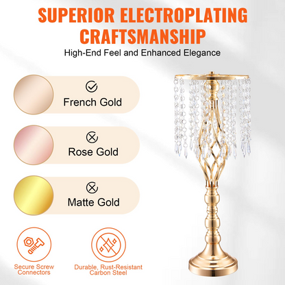 VEVOR 2PCS 55cm Tall Crystal Wedding Flower Stand Vase - Elegant Party Decor, French Gold Electroplating, Sturdy Carbon Steel, Decorative Centerpiece for Events