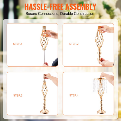 VEVOR 2PCS 55cm Tall Crystal Wedding Flower Stand Vase - Elegant Party Decor, French Gold Electroplating, Sturdy Carbon Steel, Decorative Centerpiece for Events