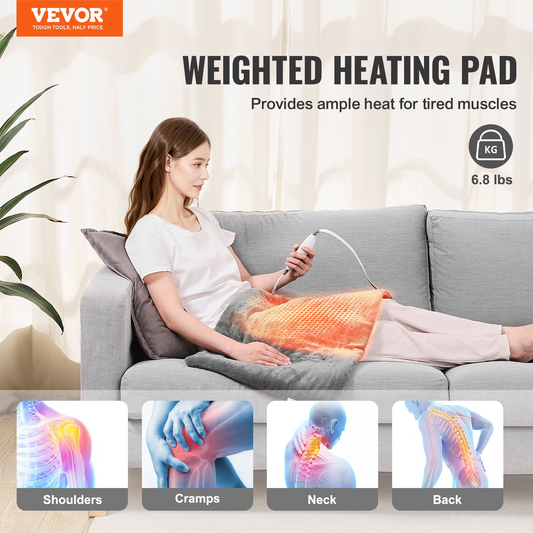 VEVOR Weighted Heating Pad 17x33in | 6.8lbs Electric Heat Pad for Pain Relief | Dual Therapy Options | Soft & Skin-Friendly | Perfect Gift