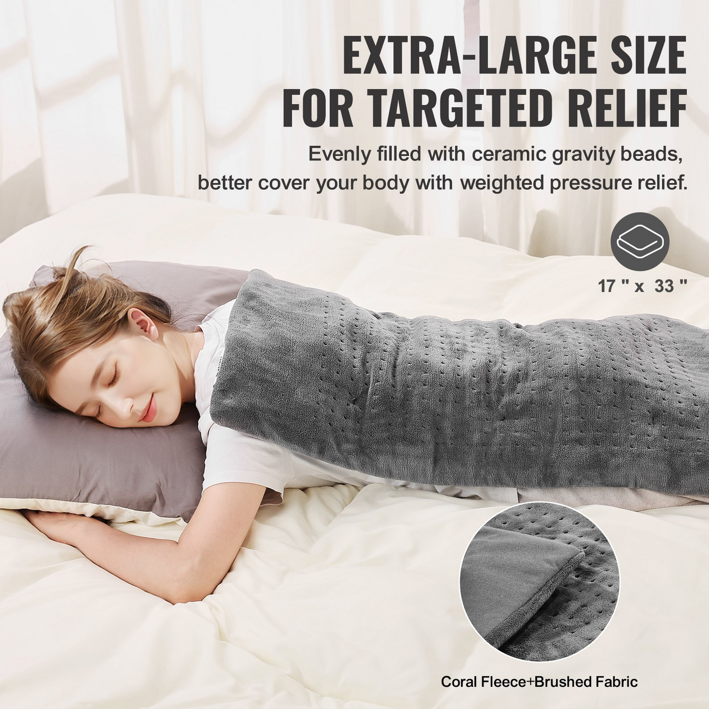VEVOR Weighted Heating Pad 17x33in | 6.8lbs Electric Heat Pad for Pain Relief | Dual Therapy Options | Soft & Skin-Friendly | Perfect Gift