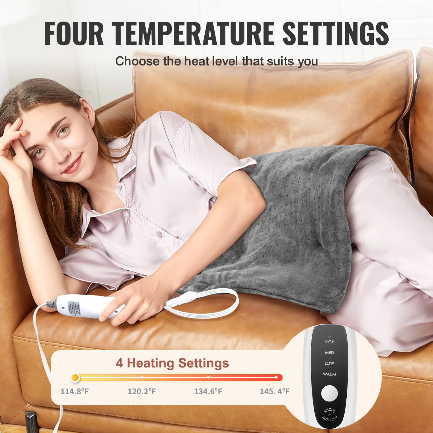 VEVOR Weighted Heating Pad 17x33in | 6.8lbs Electric Heat Pad for Pain Relief | Dual Therapy Options | Soft & Skin-Friendly | Perfect Gift