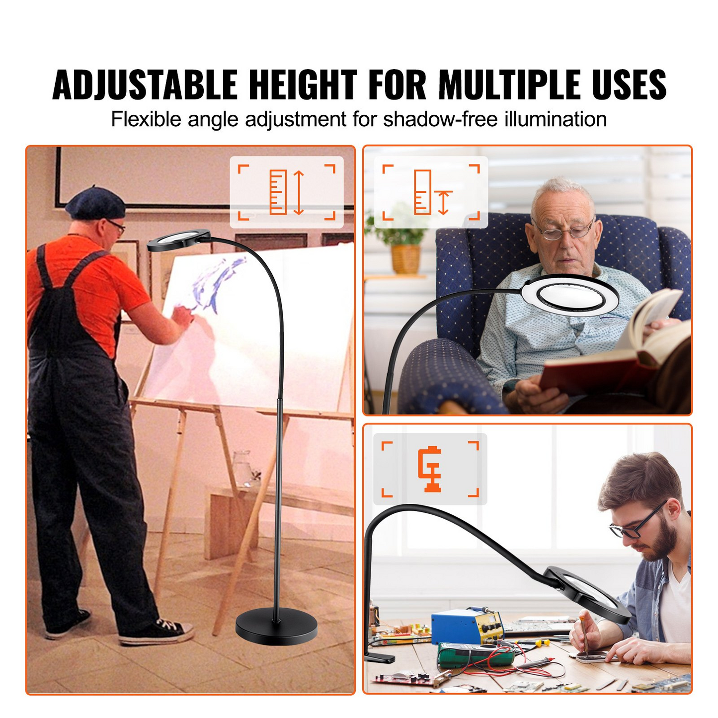 VEVOR 5X Magnifying Glass with LED Light - Flexible Gooseneck Floor Lamp for Reading, Crafting & Professional Precision