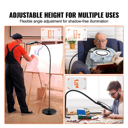 VEVOR 5X Magnifying Glass with LED Light - Flexible Gooseneck Floor Lamp for Reading, Crafting & Professional Precision