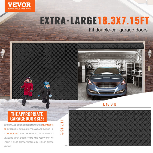 VEVOR Winter Garage Door Screen 18.3 x 7.15 ft - High-Performance Insulation Kit, Easy Installation, Magnetic Seal, Year-Round Comfort