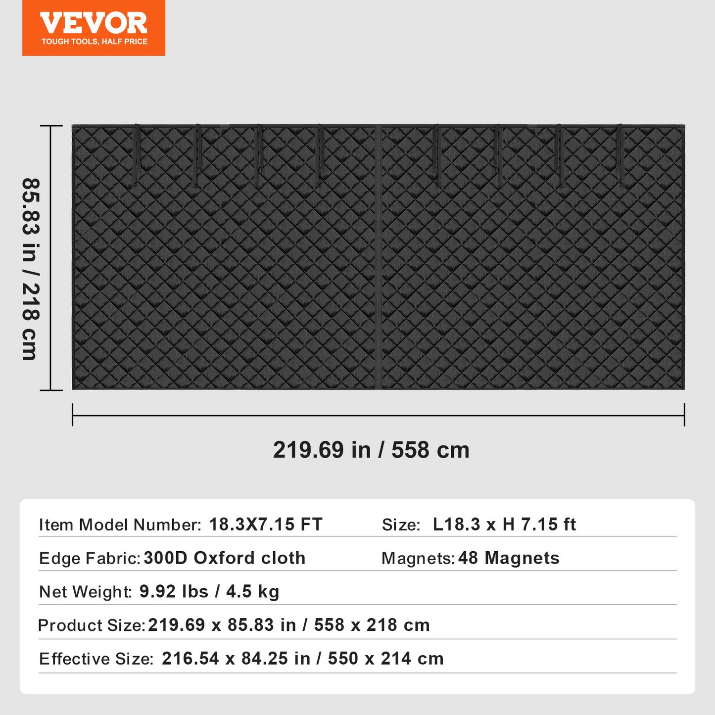 VEVOR Winter Garage Door Screen 18.3 x 7.15 ft - High-Performance Insulation Kit, Easy Installation, Magnetic Seal, Year-Round Comfort