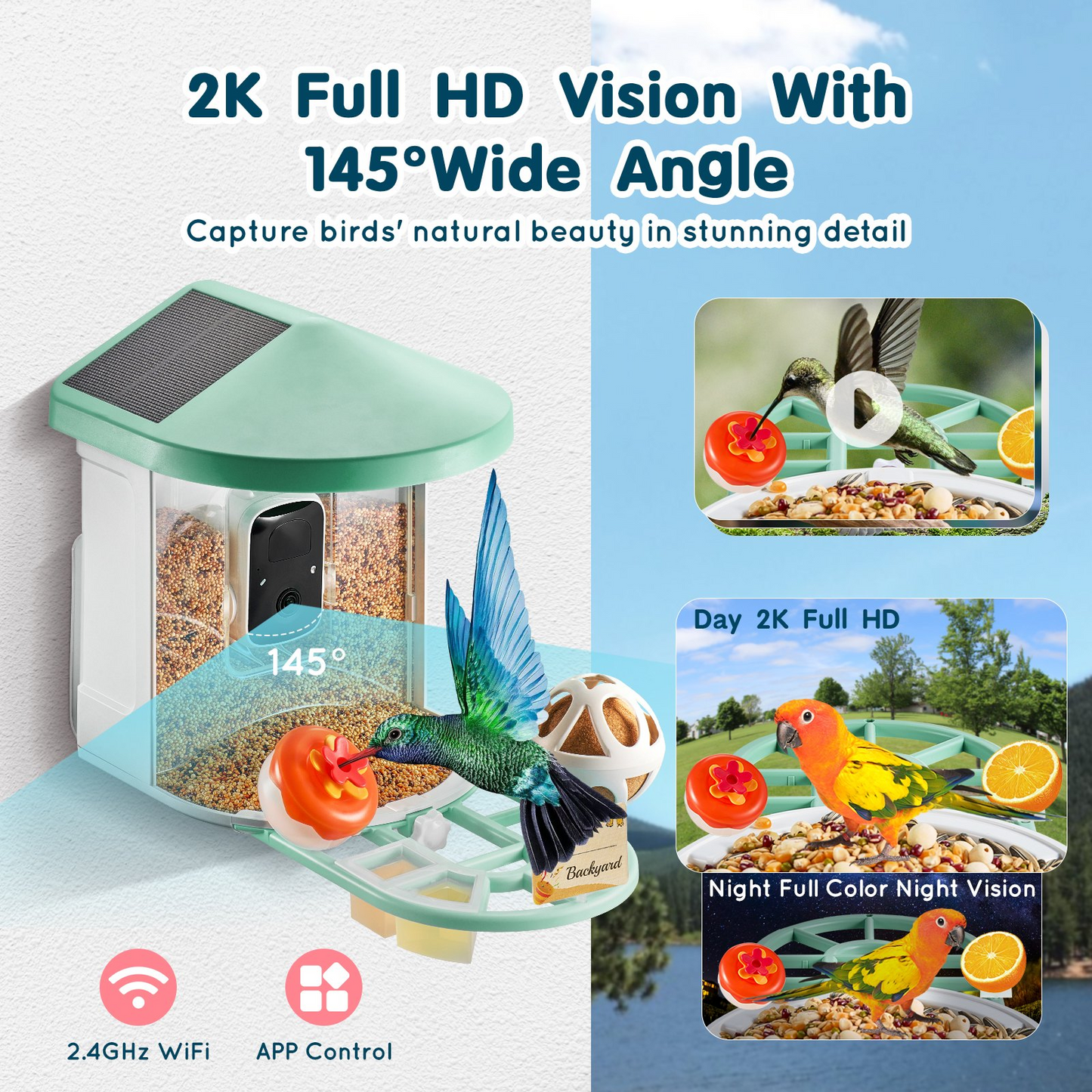 VEVOR Smart Bird Feeder with 2K HD Camera | AI Bird Identification | Solar-Powered | Squirrel-Proof | App Remote Control | Large 2L Food Container