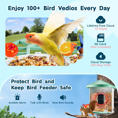 VEVOR Smart Bird Feeder with 2K HD Camera | AI Bird Identification | Solar-Powered | Squirrel-Proof | App Remote Control | Large 2L Food Container