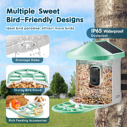 VEVOR Smart Bird Feeder with 2K HD Camera | AI Bird Identification | Solar-Powered | Squirrel-Proof | App Remote Control | Large 2L Food Container
