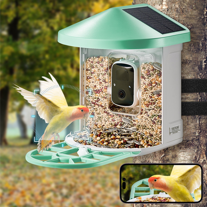 VEVOR Smart Bird Feeder with 2K HD Camera | AI Bird Identification | Solar-Powered | Squirrel-Proof | App Remote Control | Large 2L Food Container
