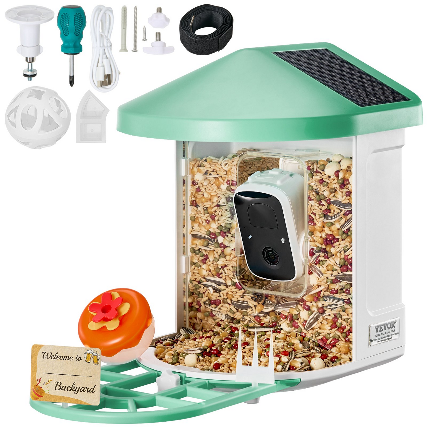 VEVOR Smart Bird Feeder with 2K HD Camera | AI Bird Identification | Solar-Powered | Squirrel-Proof | App Remote Control | Large 2L Food Container