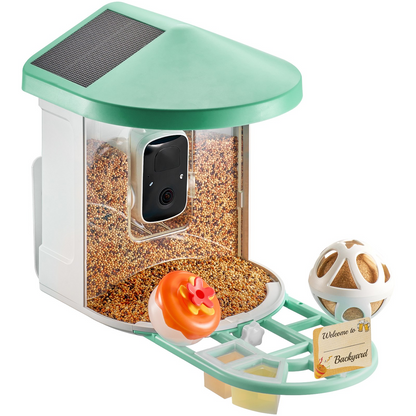 VEVOR Smart Bird Feeder with 2K HD Camera | AI Bird Identification | Solar-Powered | Squirrel-Proof | App Remote Control | Large 2L Food Container