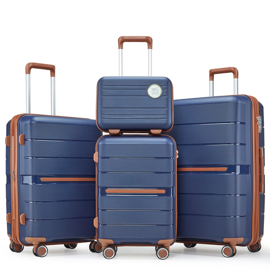 Lightweight & Durable 4 Piece Luggage Set (14/20/24/28 Inch) - Expandable PP Suitcase with TSA Lock, Spinner Wheels & Organized Interior - Blue