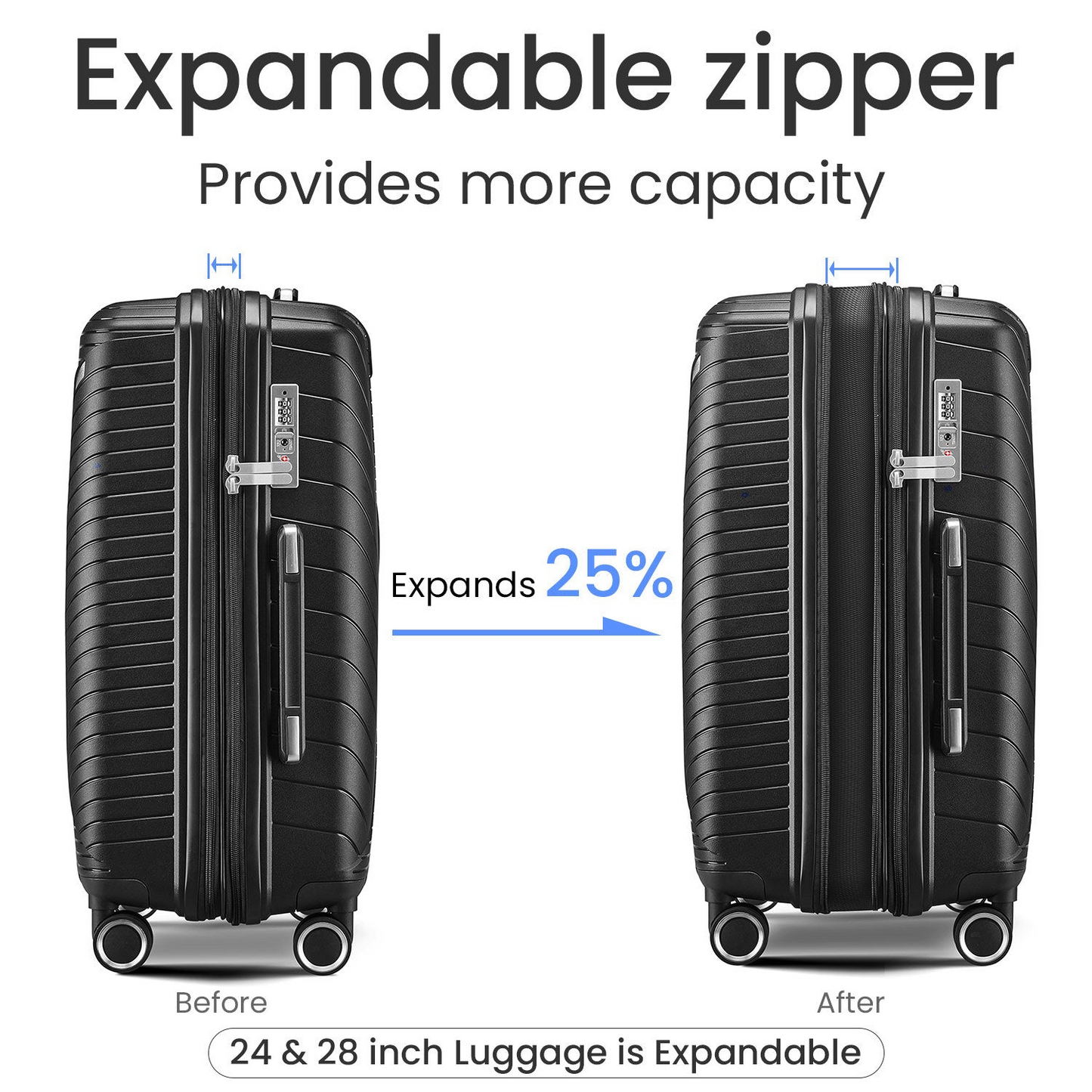 Expandable 4-Piece Luggage Set (14/20/24/28) - Lightweight, Durable, 360° Spinner Wheels, TSA Lock - Perfect for Business Travel & Vacations