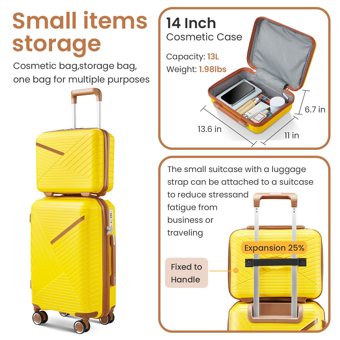 Expandable 4 Piece Luggage Set (14/20/24/28) - Lightweight, Durable PP Material, TSA Lock, 360° Spinner Wheels - Perfect for Travel