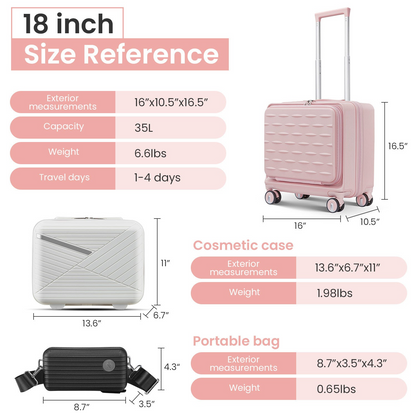 18" Carry On Luggage with Front Compartment & Laptop Interlayer, TSA Lock, Hardshell Spinner Suitcase, Lightweight & Airline Approved for Men & Women