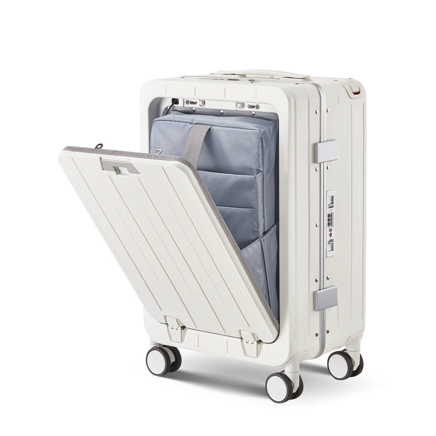 Airline-Approved 20-Inch Aluminum Frame Carry-On Luggage with Front Access, TSA Lock, and 360° Double Wheels - Perfect for Business Travel