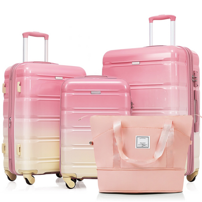 Gradient Pink 4-Piece Luggage Set - Includes 20" USB Port Carry-On, Expandable ABS Durable Suitcase, Travel Bag with Cup Holder, and Spinner Wheels