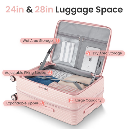 Durable & Stylish Luggage Sets 3 Piece (20/24/28) - Expandable Carry On Luggage with TSA Lock, Lightweight 100% PC Hard Shell, Front Pocket & Spinner Wheels