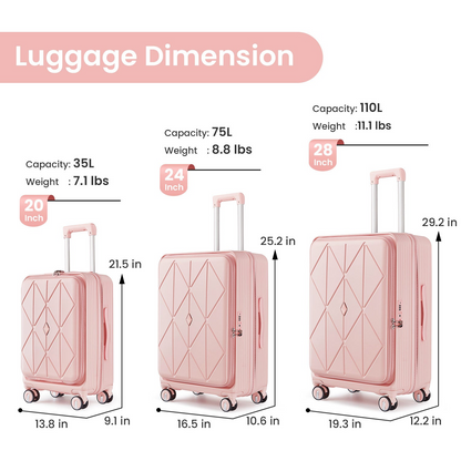 Durable & Stylish Luggage Sets 3 Piece (20/24/28) - Expandable Carry On Luggage with TSA Lock, Lightweight 100% PC Hard Shell, Front Pocket & Spinner Wheels