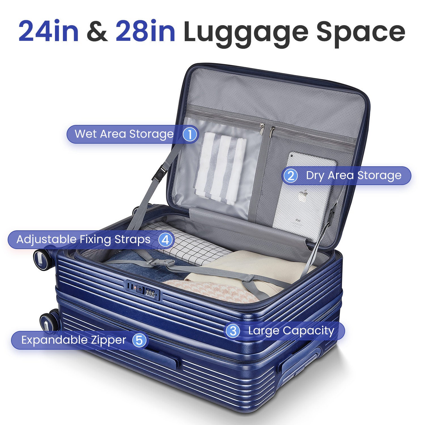 Expandable 3-Piece Luggage Set with TSA Lock - Lightweight Spinner Suitcase with Front Laptop Compartment, Carry On Airline Approved