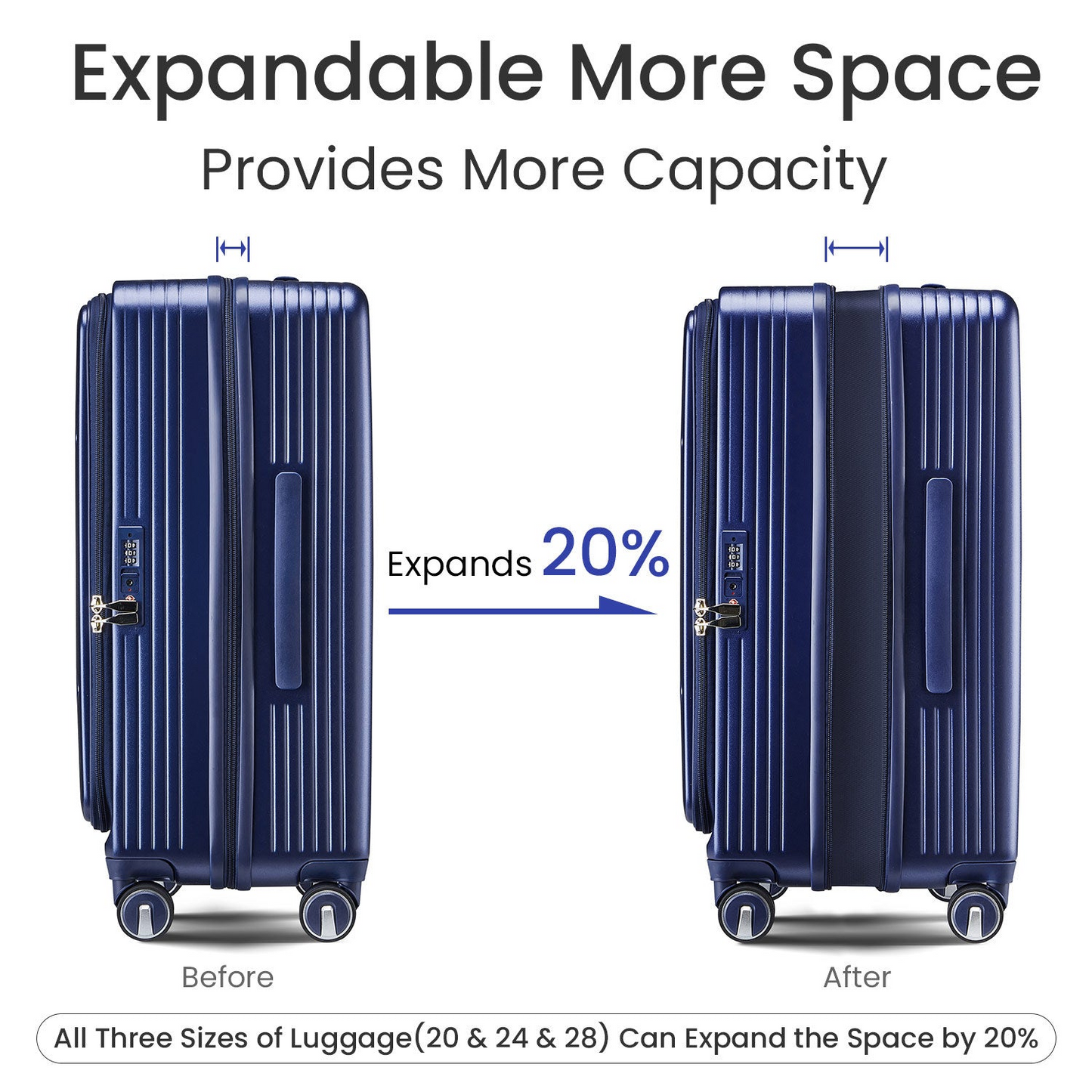 Expandable 3-Piece Luggage Set with TSA Lock - Lightweight Spinner Suitcase with Front Laptop Compartment, Carry On Airline Approved