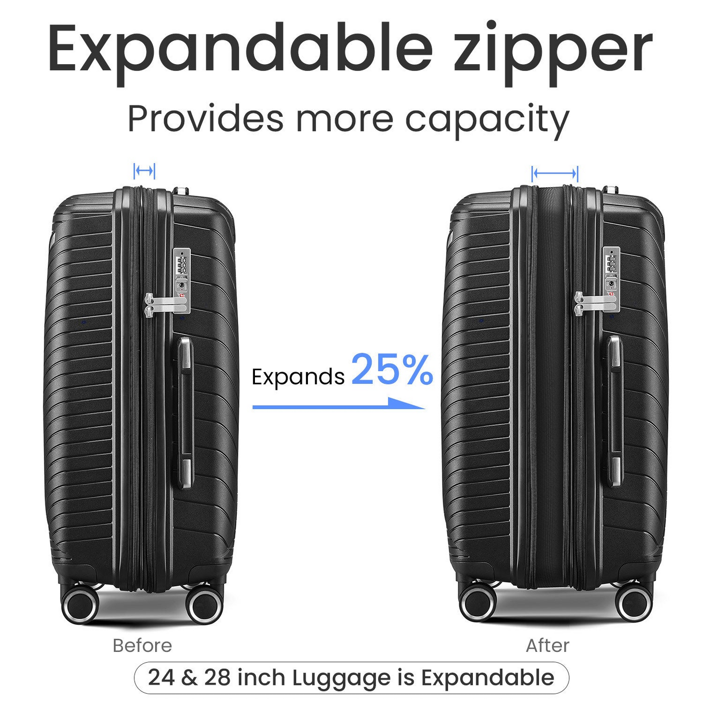 Lightweight & Durable 4-Piece Luggage Set (14/20/24/28) - Expandable Suitcases with TSA Lock & 360° Spinner Wheels