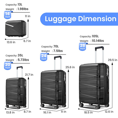 Lightweight 4 Piece Luggage Set with TSA Lock and Spinner Wheels - Hard Shell Expandable Suitcases (14/20/24/28 inches) for Men and Women