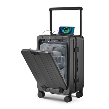 Premium 20 Inch Aluminum Frame Carry-On Luggage - Lightweight PC Hard Shell, 360° Double Wheels, TSA Lock & Front Open Compartment - Ideal for Business Travel