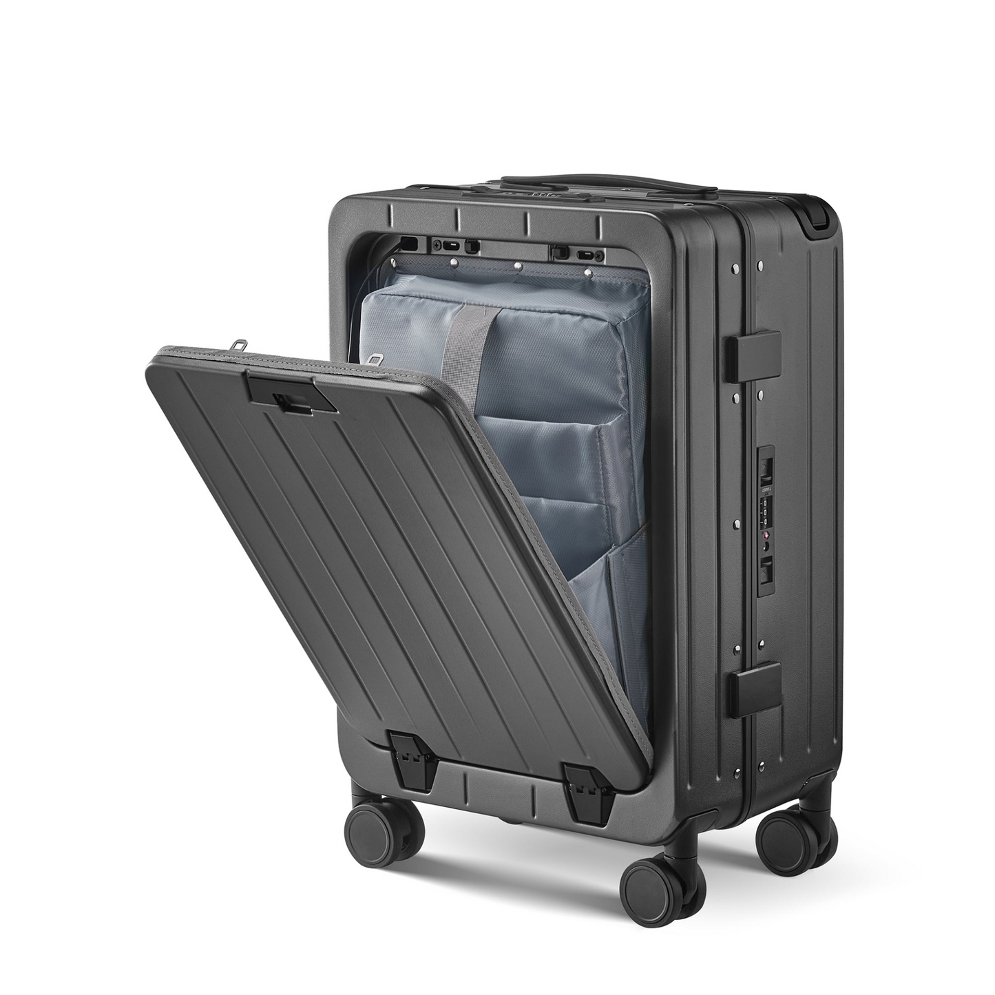 Premium 20 Inch Aluminum Frame Carry-On Luggage - Lightweight PC Hard Shell, 360° Double Wheels, TSA Lock & Front Open Compartment - Ideal for Business Travel