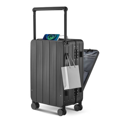 Premium 20 Inch Aluminum Frame Carry-On Luggage - Lightweight PC Hard Shell, 360° Double Wheels, TSA Lock & Front Open Compartment - Ideal for Business Travel