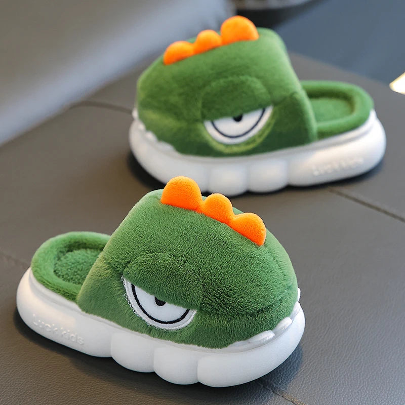 Charming Warm Dinosaur Slippers for Kids - Cozy Non-Slip Booties for Indoor Safety and Fun