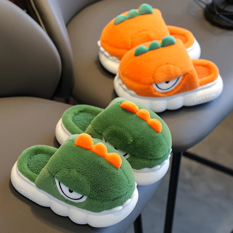 Charming Warm Dinosaur Slippers for Kids - Cozy Non-Slip Booties for Indoor Safety and Fun