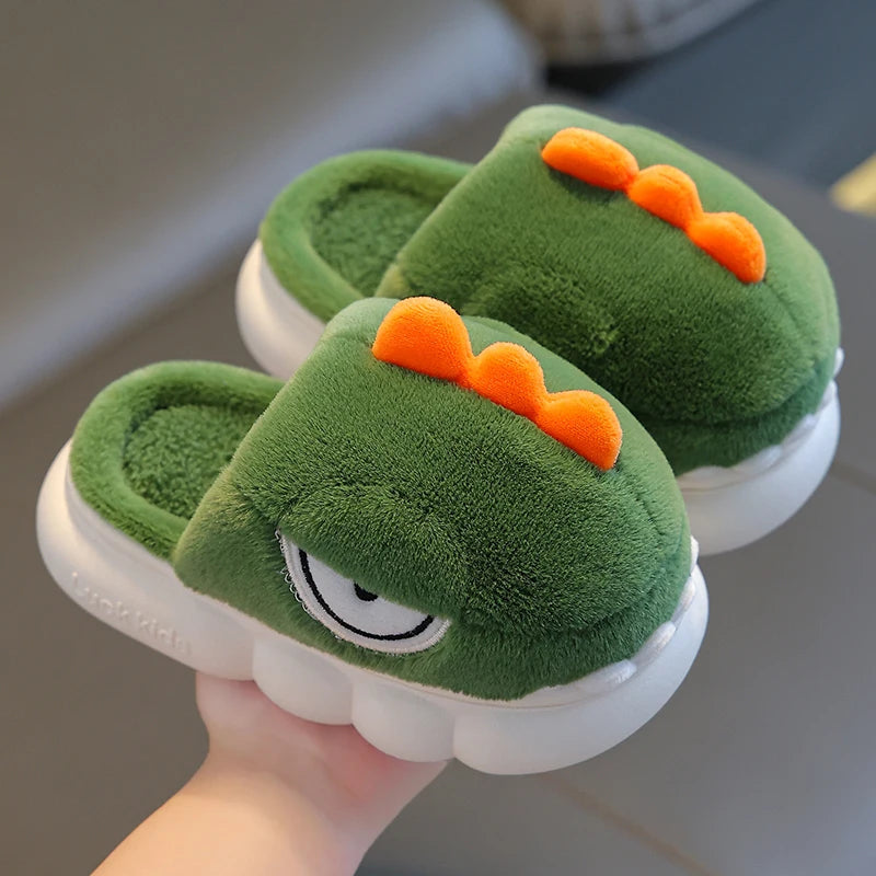 Charming Warm Dinosaur Slippers for Kids - Cozy Non-Slip Booties for Indoor Safety and Fun