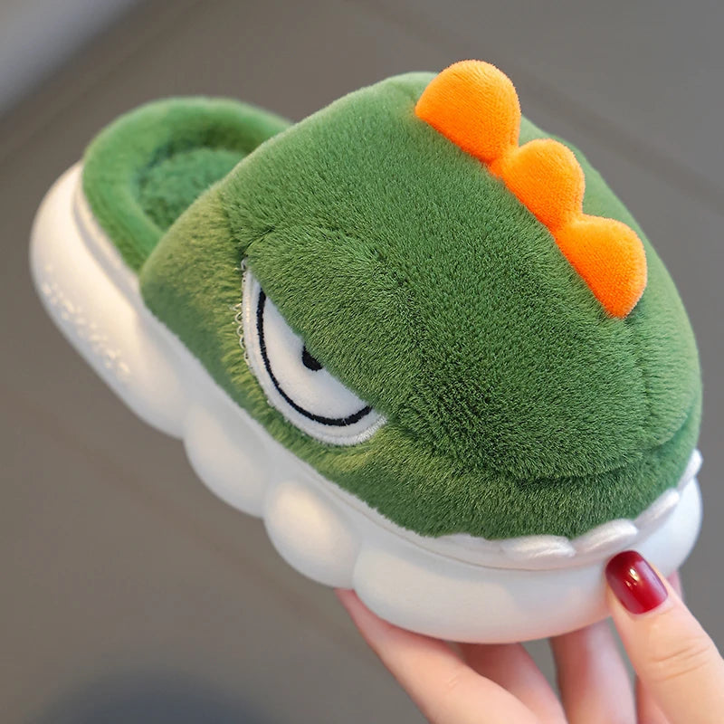 Charming Warm Dinosaur Slippers for Kids - Cozy Non-Slip Booties for Indoor Safety and Fun