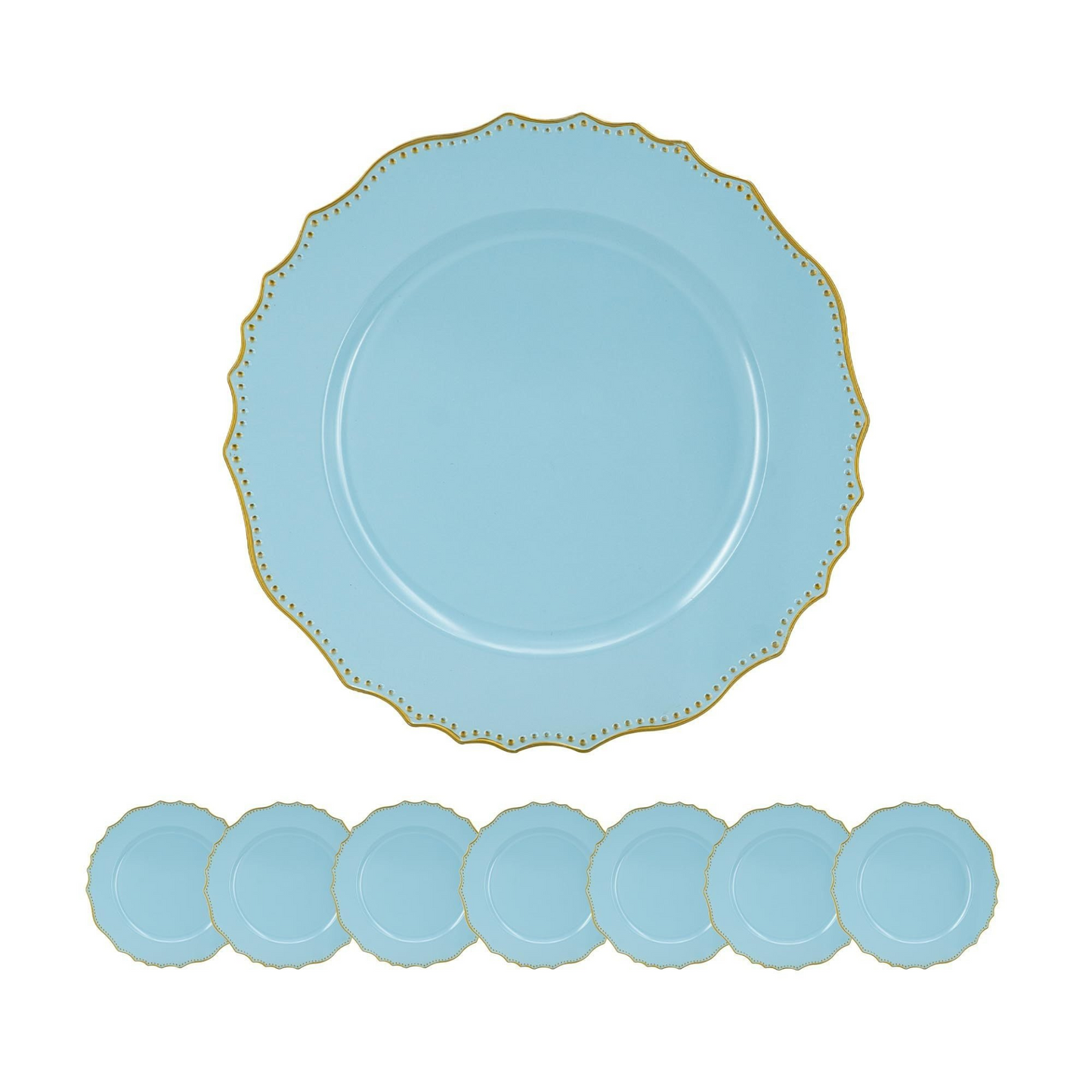 8 Pack Elegant Blue Plastic Charger Plates - 13" Decorative Plates for Weddings, Parties, and Events - Durable and Reusable