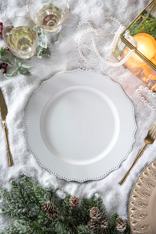 Elegant Dining with 8 Pack Premium 13-Inch Round White Plastic Charger Plates for Weddings and Events