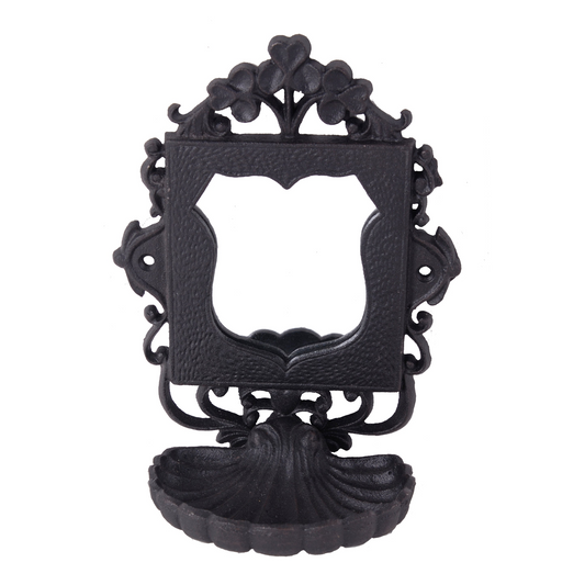 Elegant Victorian Black Cast Iron Soap Dish with Mirror - Ornate Scrollwork Design, 6.3 x 3.9 x 8.2 Inches - Perfect for Vintage Home Decor