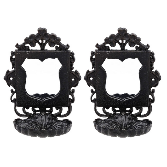 Elegant Victorian 2-Piece Soap Dish Set - Ornate Cast Iron with Black Finish, 6.3x3.9x8.2 inch - Vintage Design for Bathroom & Home Decor