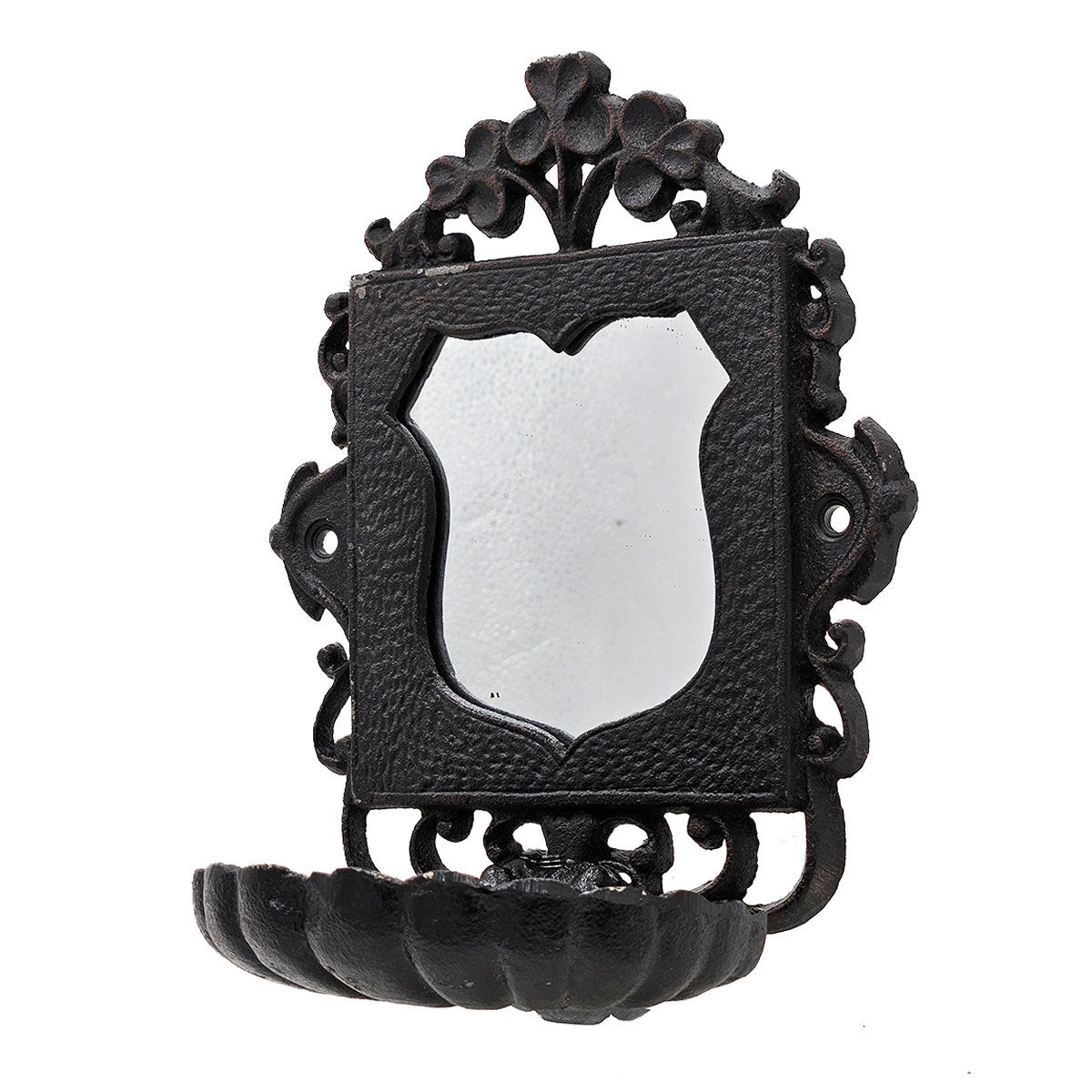 Elegant Victorian Black Cast Iron Soap Dish with Mirror - Ornate Scrollwork Design, 6.3 x 3.9 x 8.2 Inches - Perfect for Vintage Home Decor