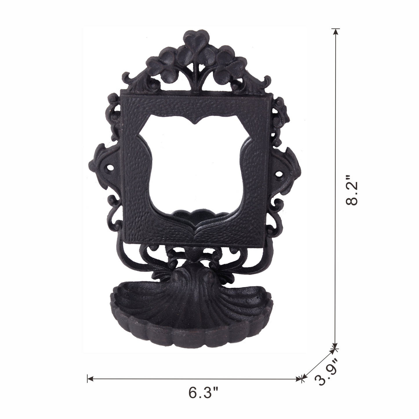 Elegant Victorian Black Cast Iron Soap Dish with Mirror - Ornate Scrollwork Design, 6.3 x 3.9 x 8.2 Inches - Perfect for Vintage Home Decor