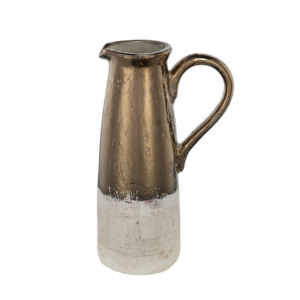 Elegant Candia Terracotta Pitcher in Sienna Brown - Handcrafted 11" Ceramic Vase with Metallic Shine