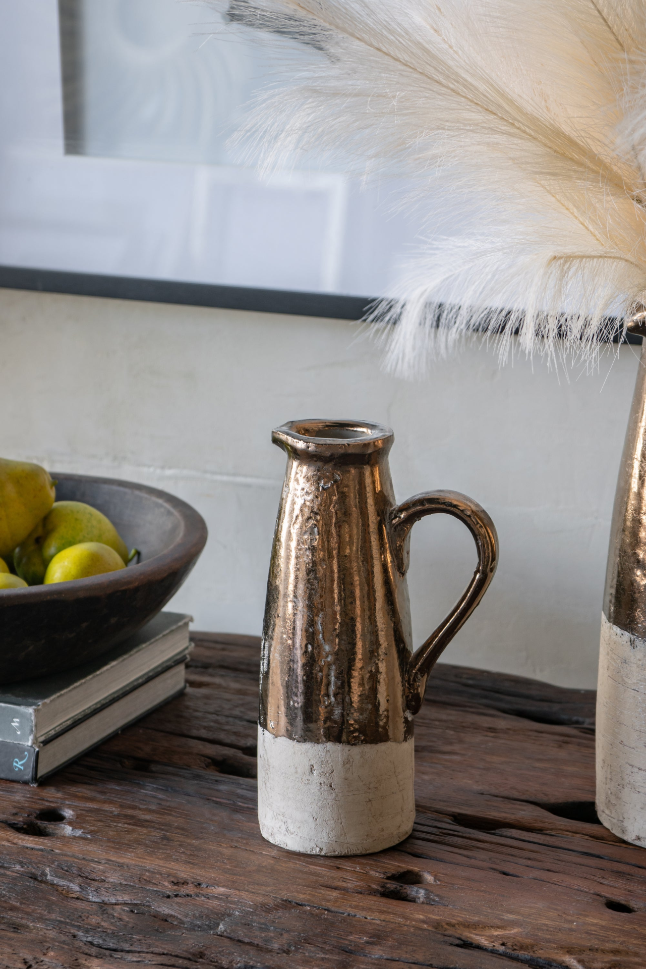 Elegant Candia Terracotta Pitcher in Sienna Brown - Handcrafted 11" Ceramic Vase with Metallic Shine