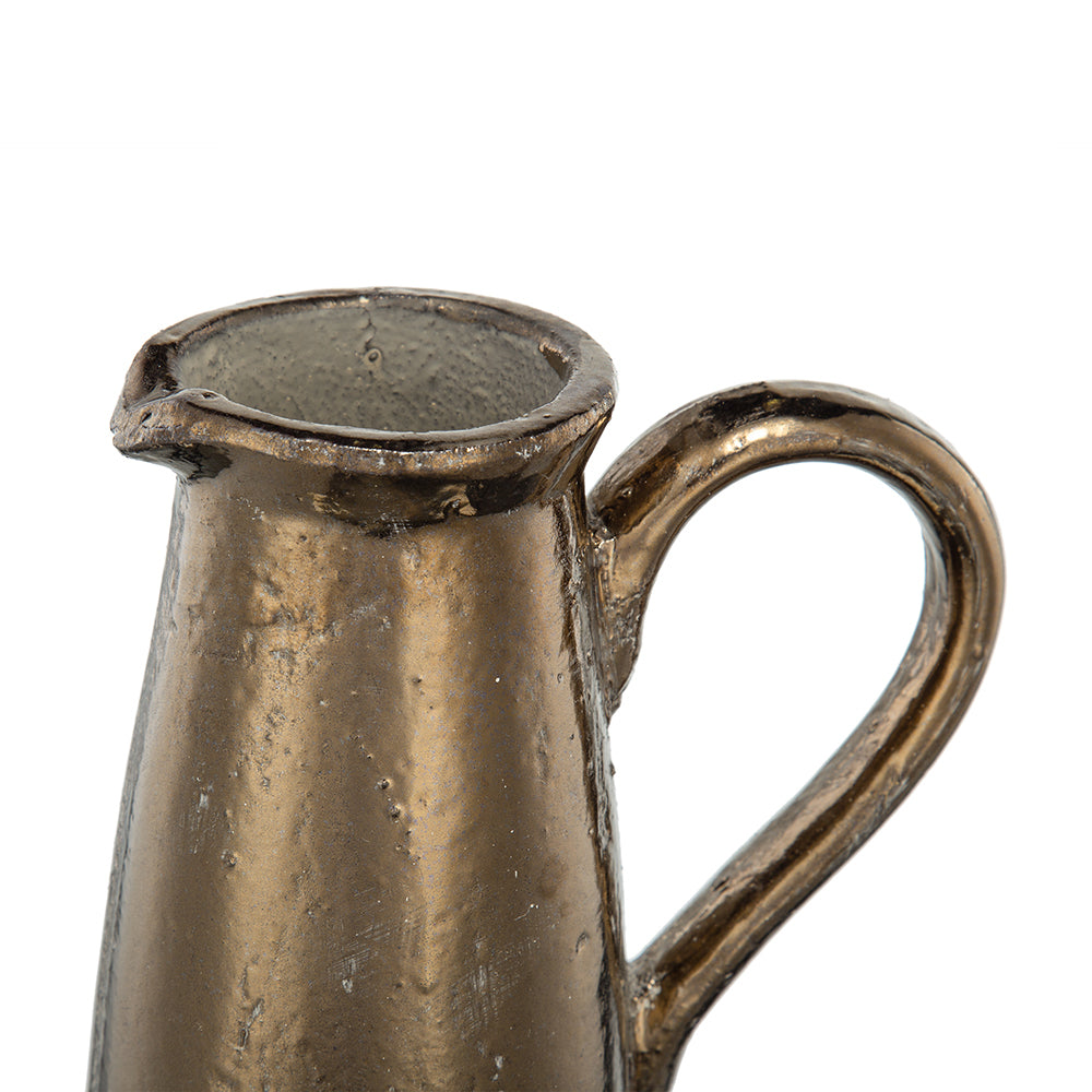 Elegant Candia Terracotta Pitcher in Sienna Brown - Handcrafted 11" Ceramic Vase with Metallic Shine